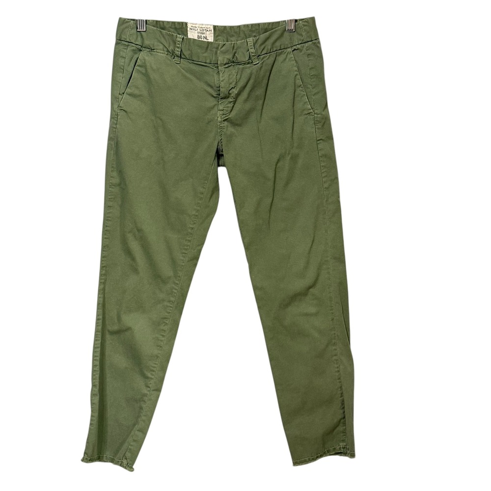 Nili Lotan Olive Green Low Rise Tapered Military Pants Frayed Hem Size 2